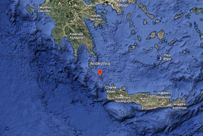Geografische Lage der Insel Antikythera auf Google Earth